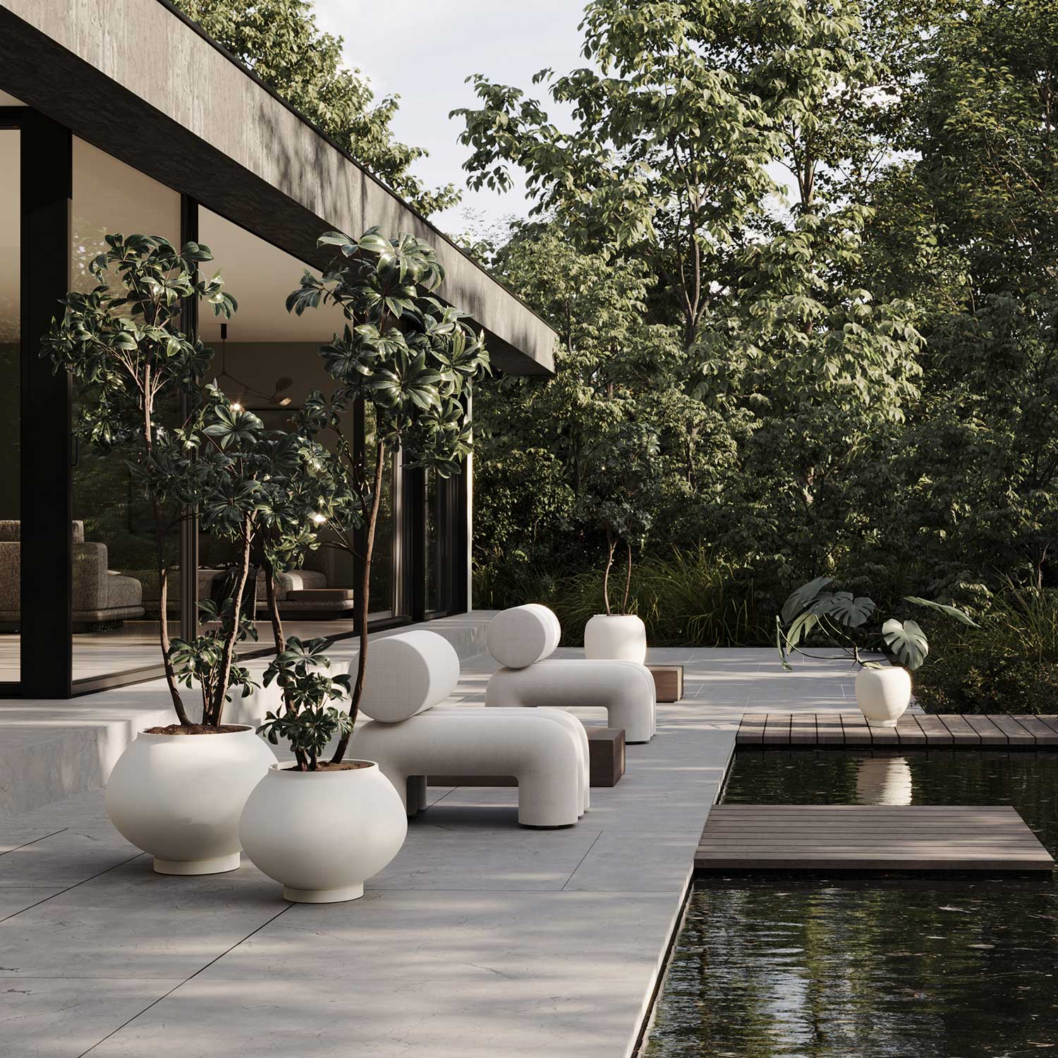 SUNAO - Pot de fleur exterieur grande taille en béton fibré