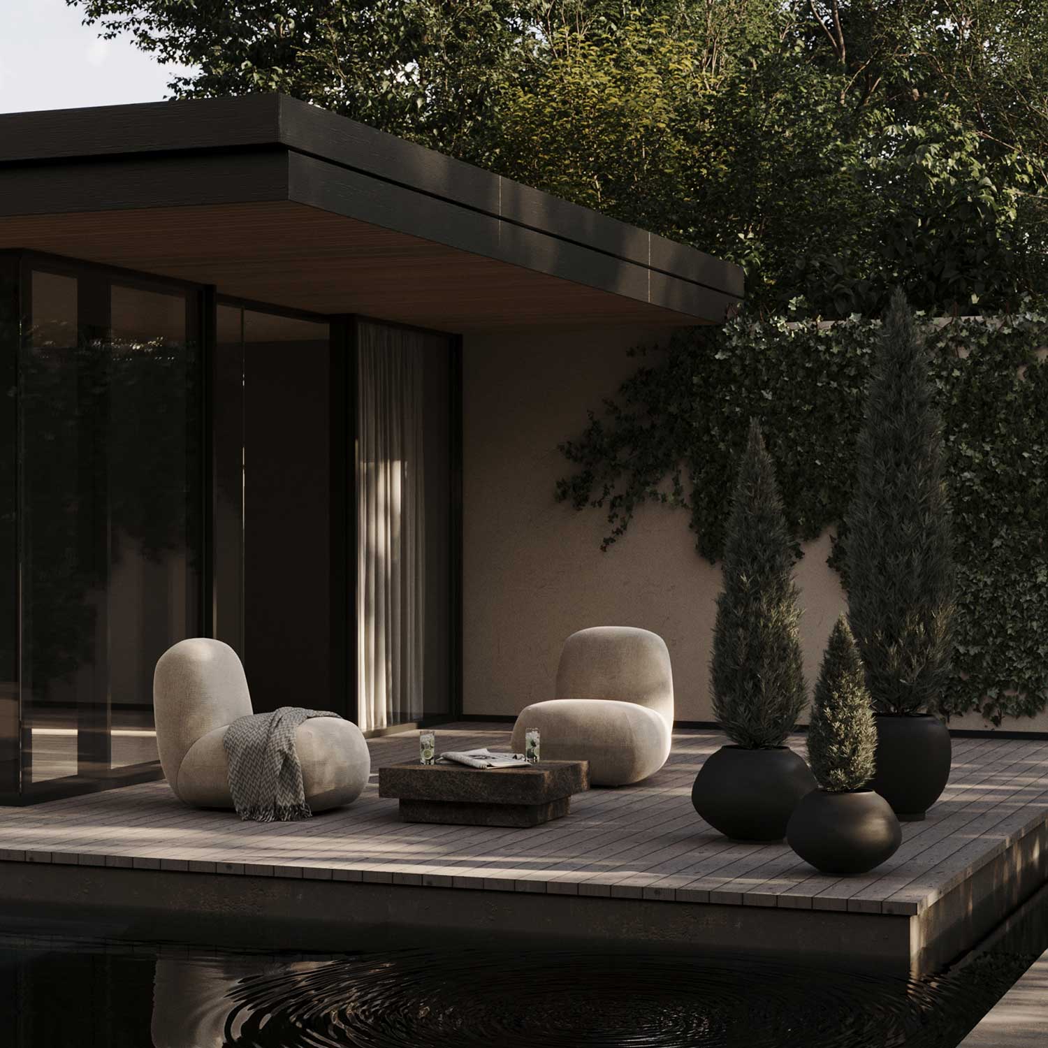 SUNAO - Pot de fleur exterieur grande taille en béton fibré