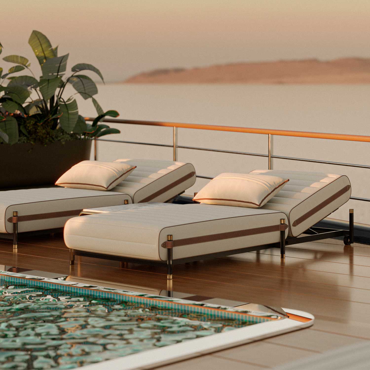 VOGUE Sunbed - Transat haut de gamme cuir ou tissu personnalisable