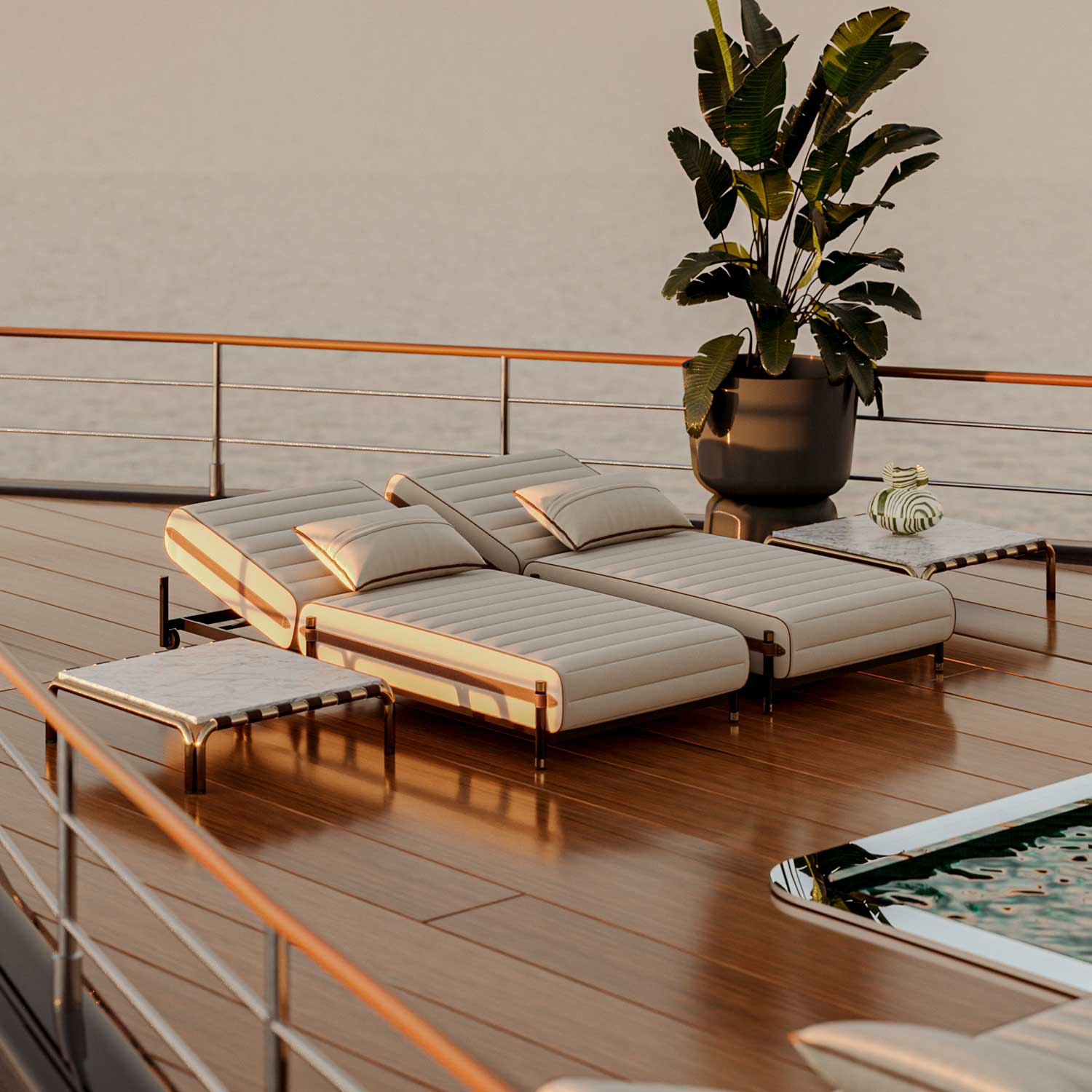 VOGUE Sunbed - Transat haut de gamme cuir ou tissu personnalisable