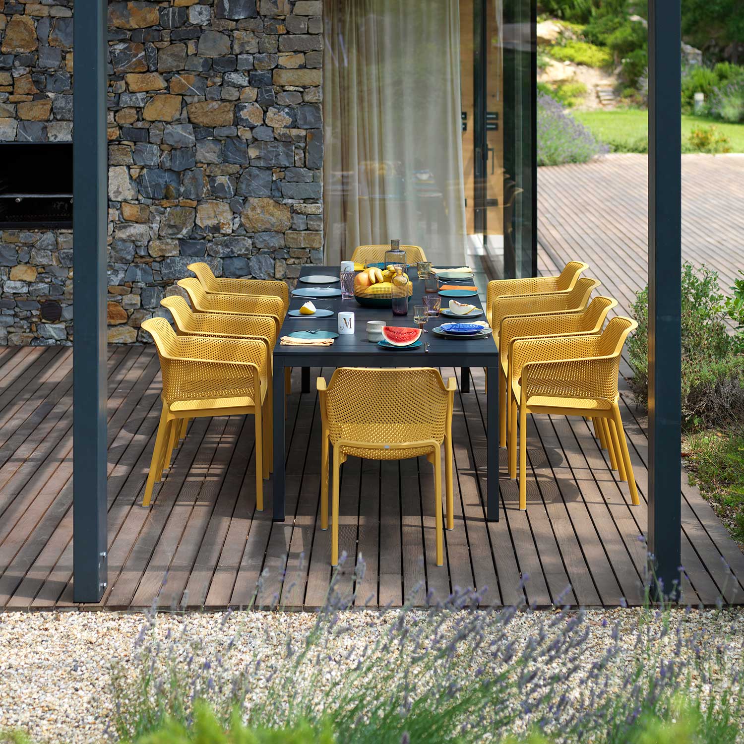 NET - Designer outdoor chair with armrests