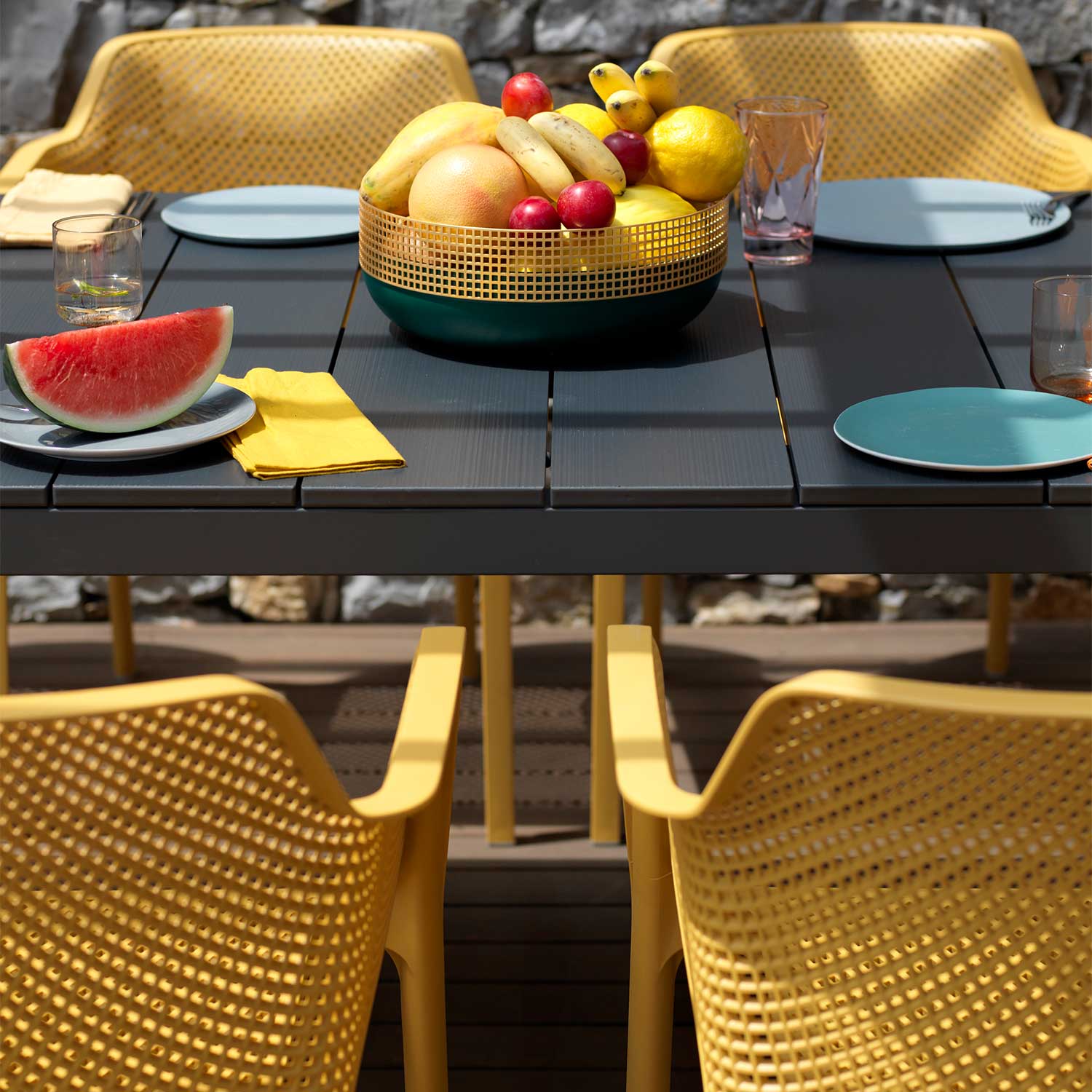 NET - Designer outdoor chair with armrests