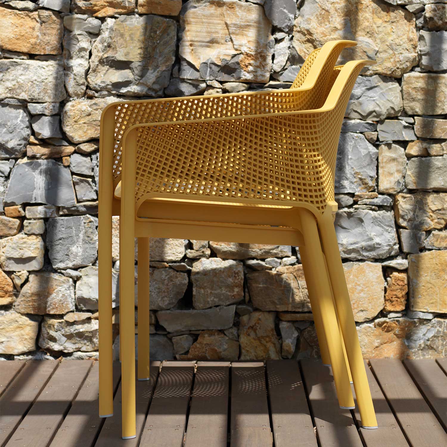 NET - Designer outdoor chair with armrests