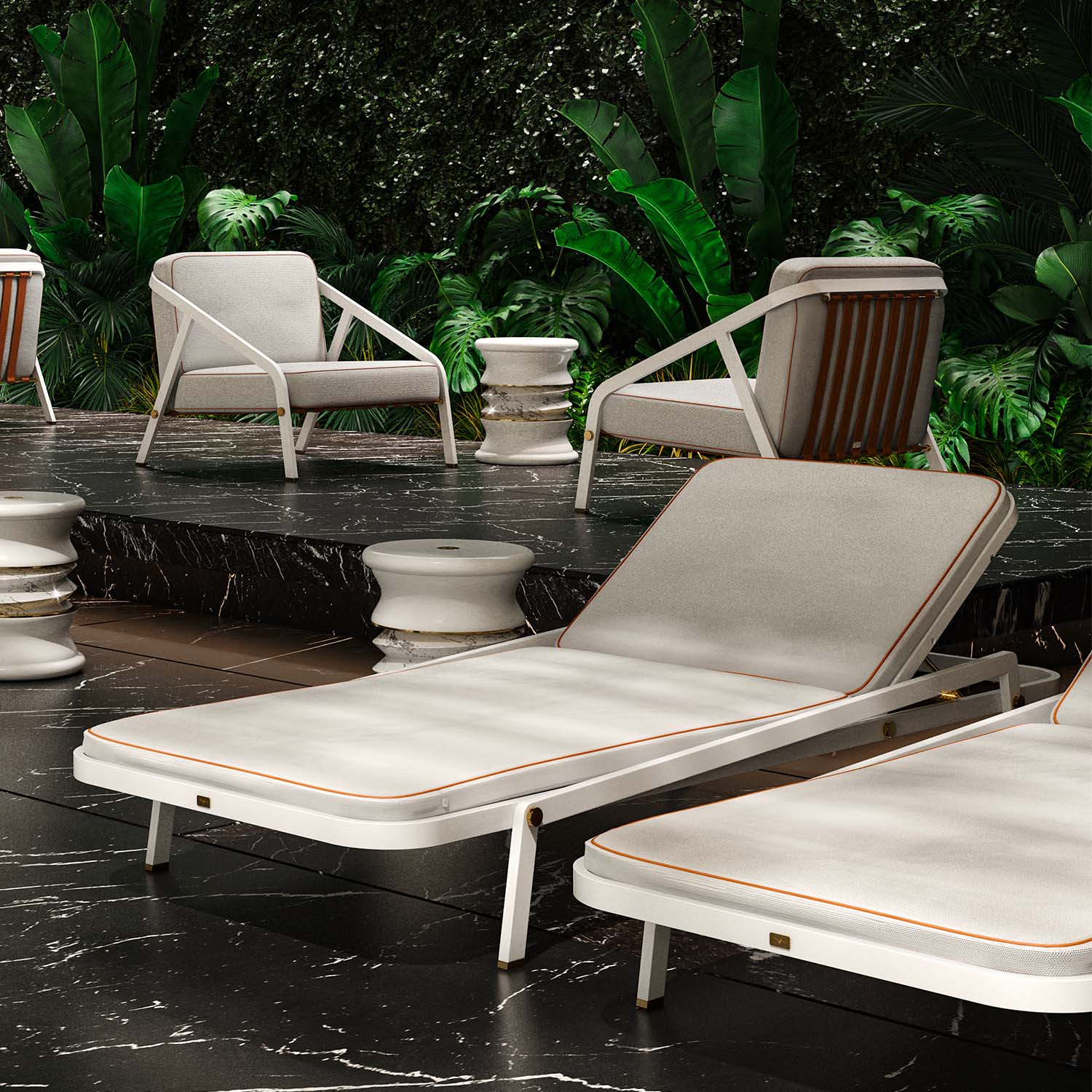 RIBBON Sunbed - Transat en cuir ou tissu haut de gamme personnalisable