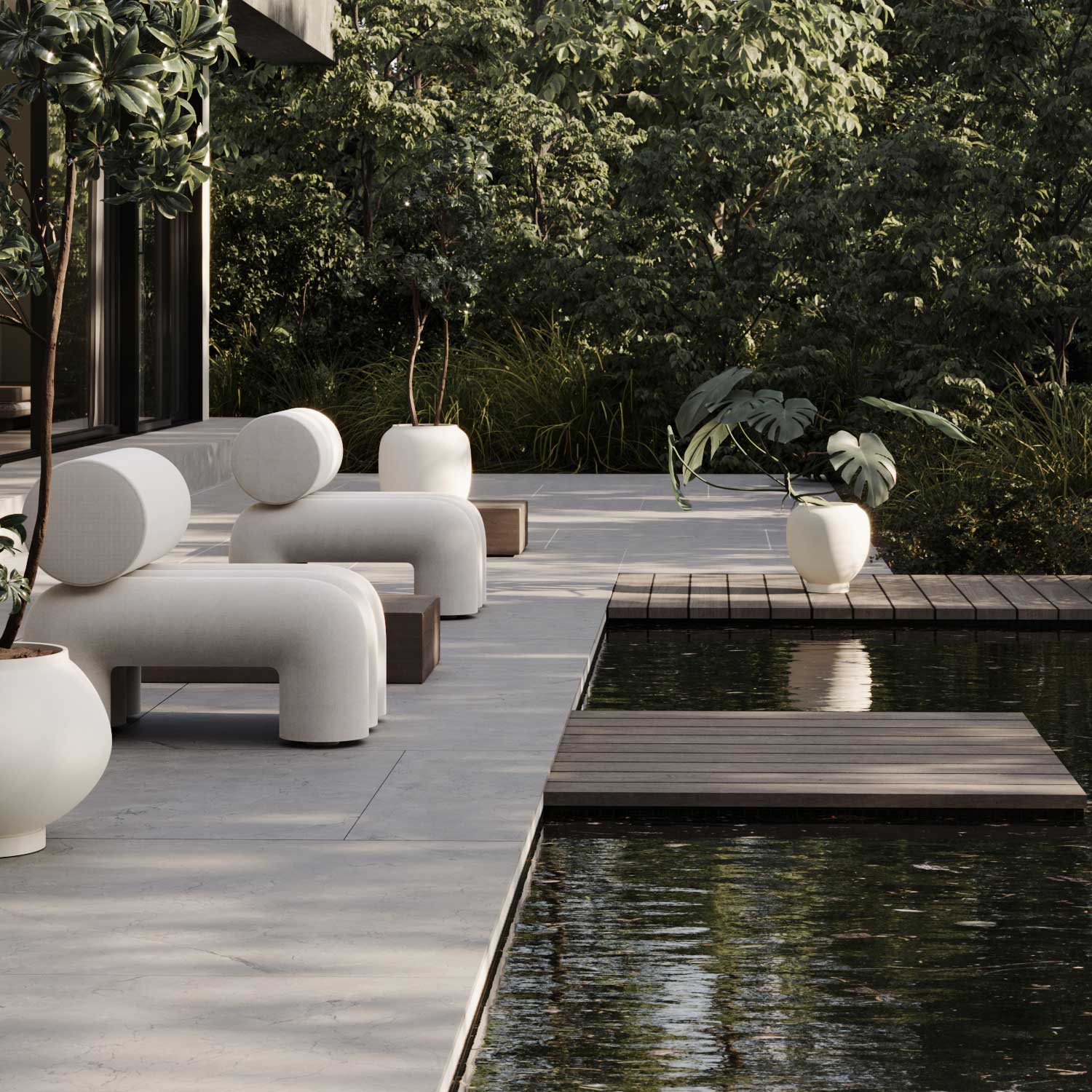 SUNAO - Grand pot de fleur extérieur design en béton fibré