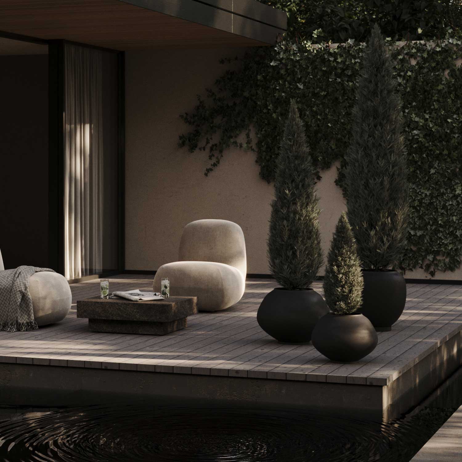 SUNAO - Grand pot de fleur extérieur design en béton fibré