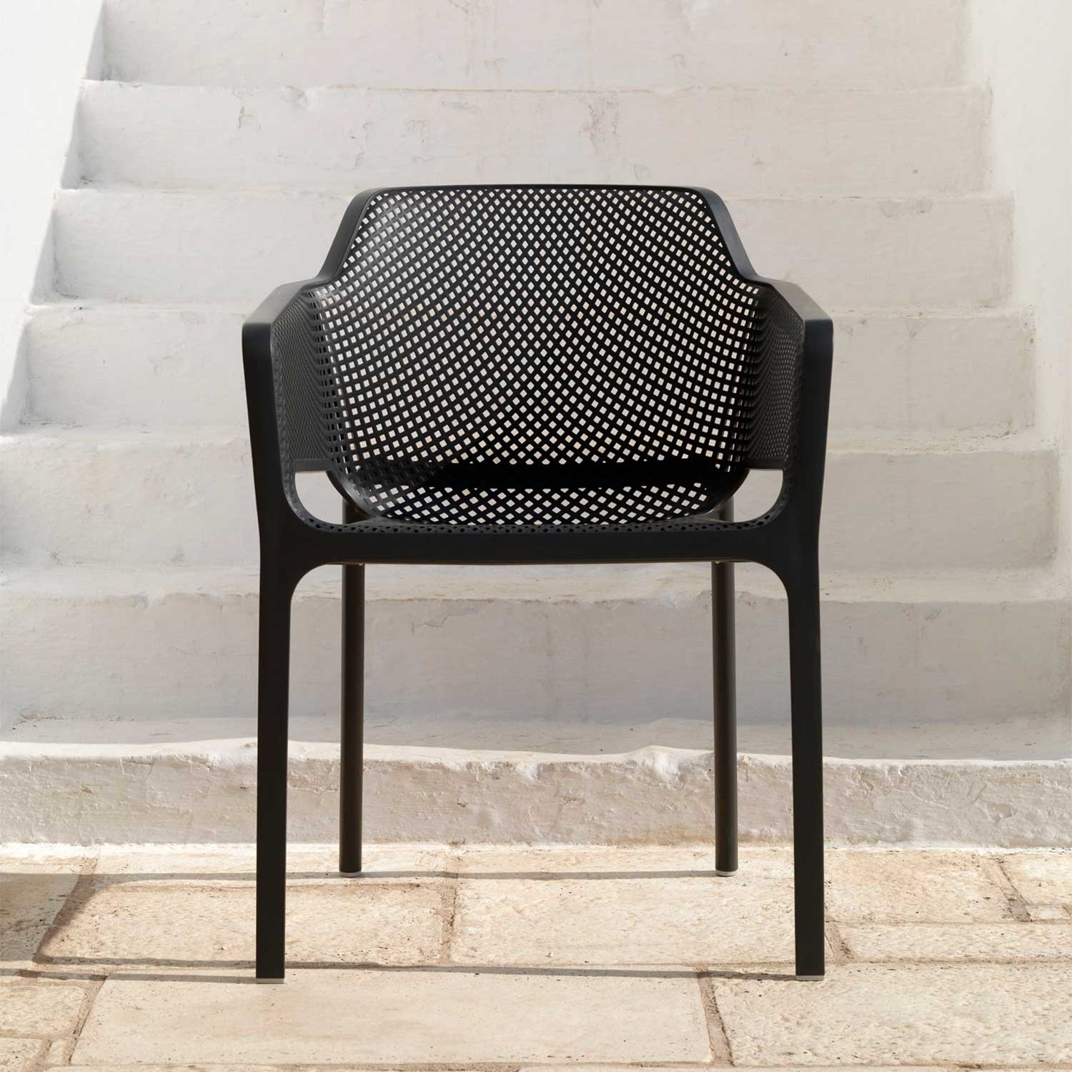 NET - Designer outdoor chair with armrests